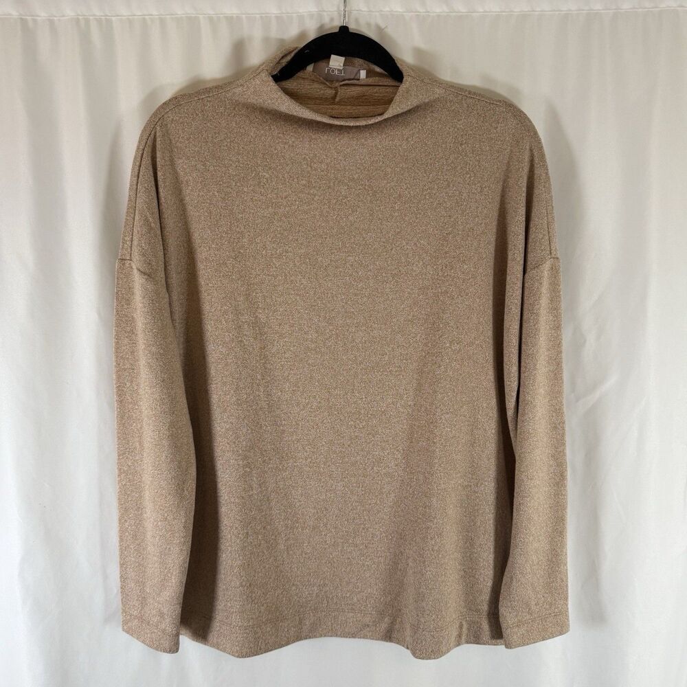 Loft Blouse Women's Small Tan Mockneck Long Sleeve Soft Stretch Oversized
